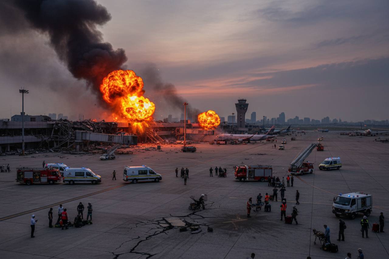 GUERRA – Colpito l’aeroporto internazionale: due esplosioni spaventose | Soccorsi sul posto: ci sono dei feriti